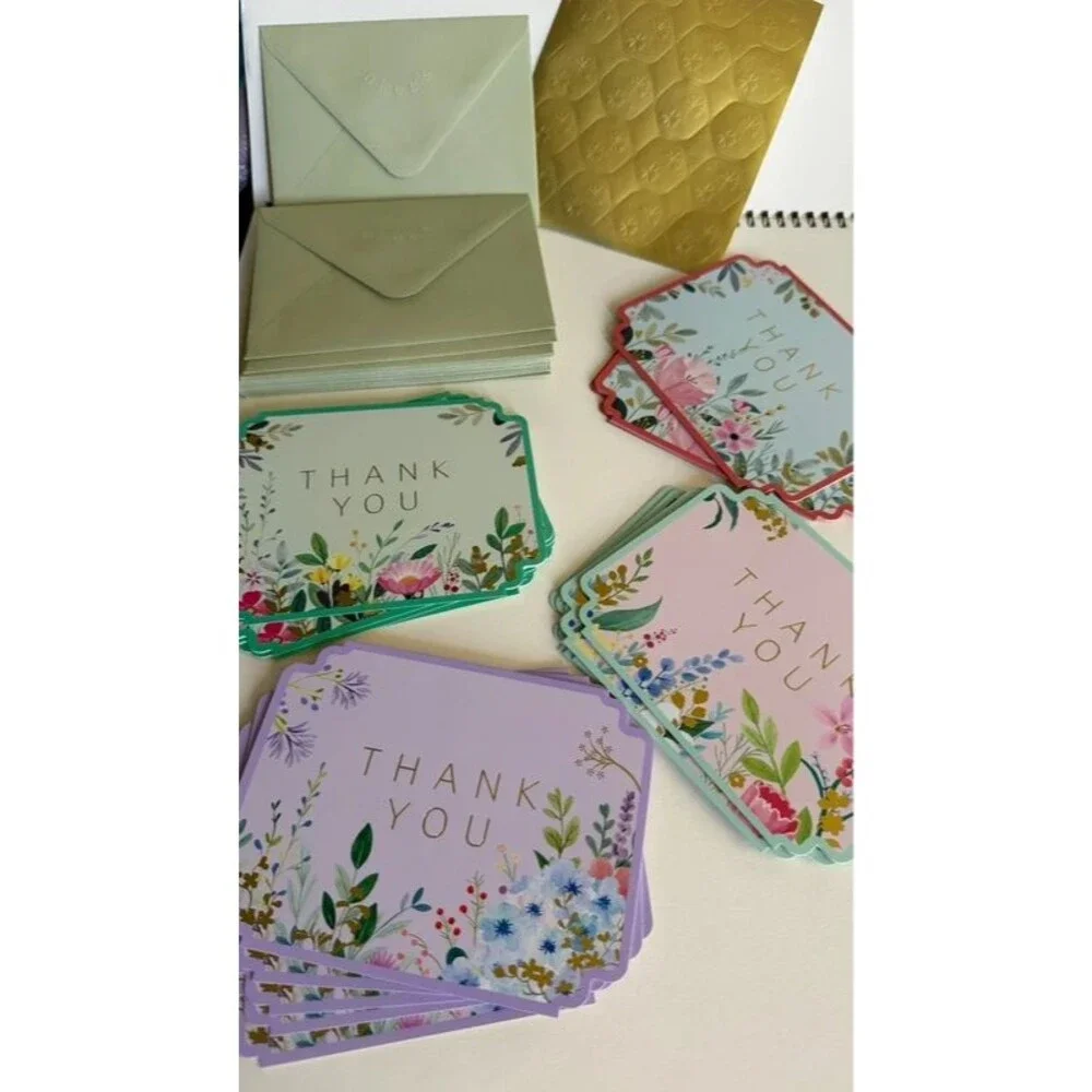 20 Thank You Cards with Envelopes & Gold Stickers Floral Assorted Stationery Set